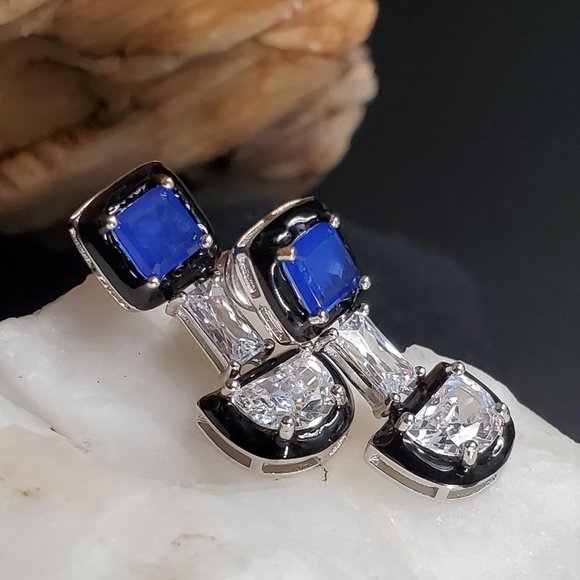 Solid 925 Sterling Silver Raw Sapphire Earrings - Picture 5 of 8